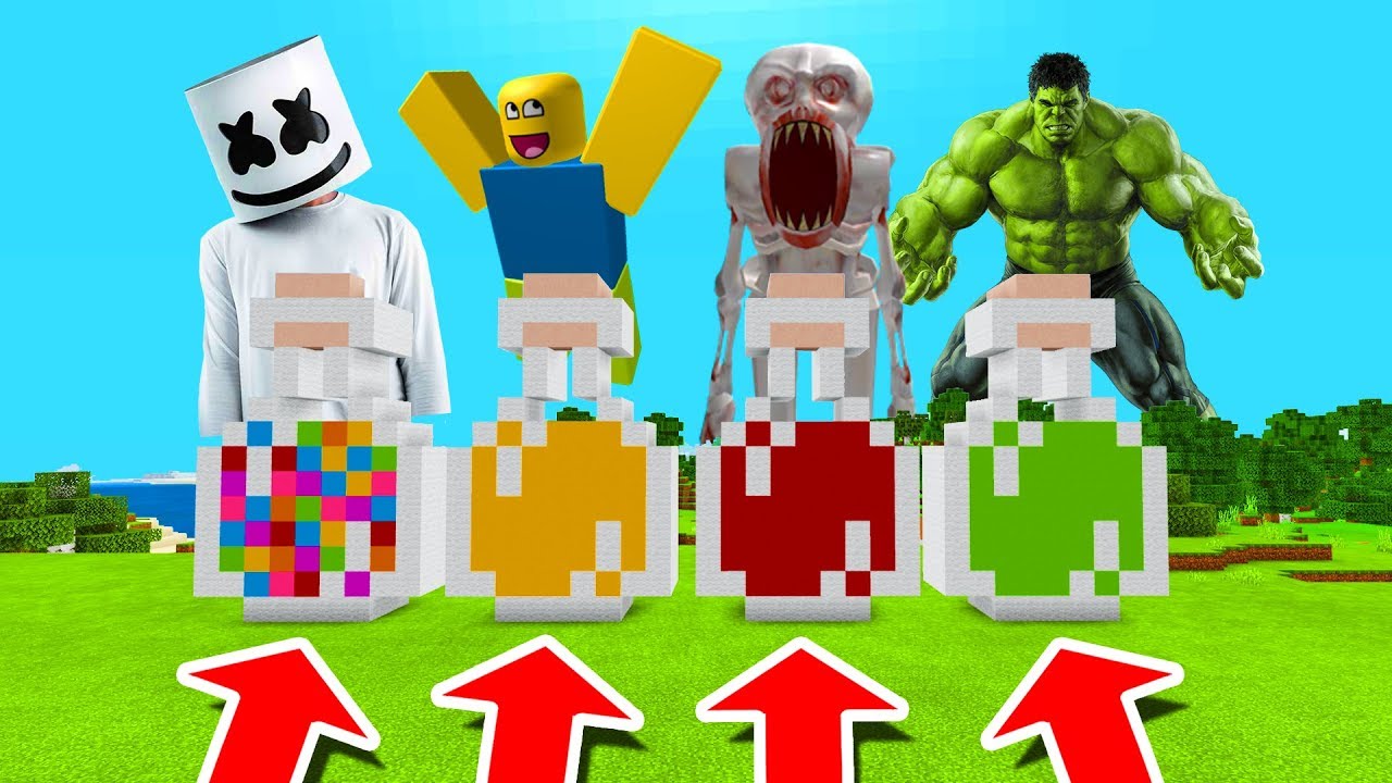 Minecraft PE : DO NOT CHOOSE THE WRONG POTION! (Marshmello, Roblox, SCP-096 & Hulk)