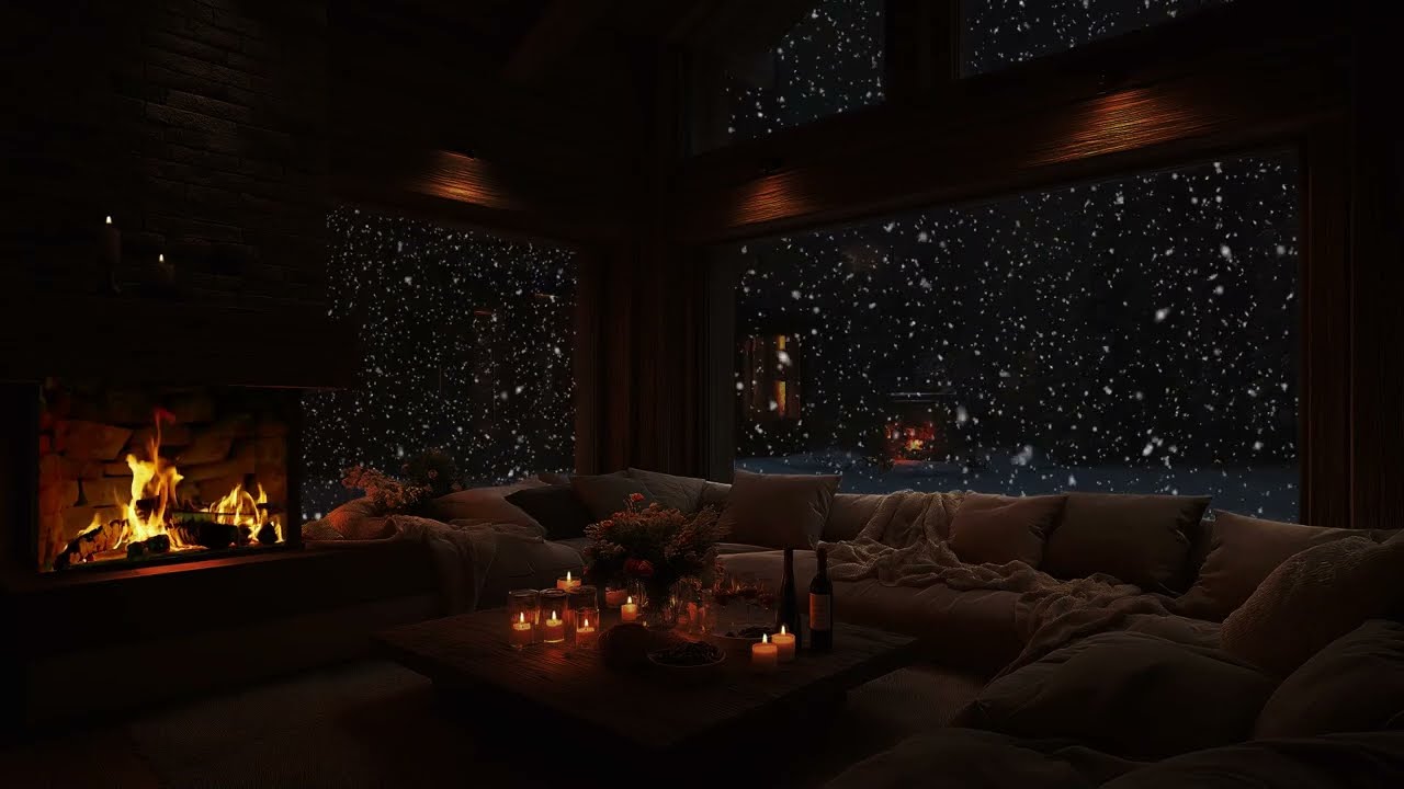 Snowy Cabin Night with Gentle Piano • Windstorm Sounds for Sleep & Winter Calm