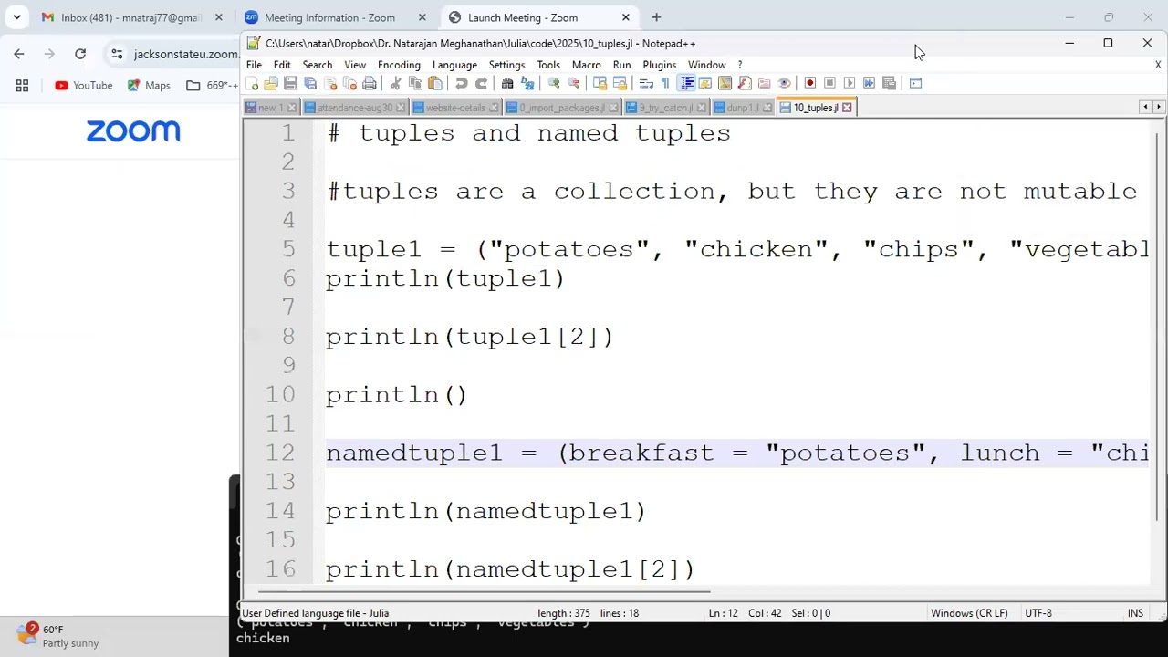 0 4 Julia Code 9   11 try catch block, tuples, dictionary
