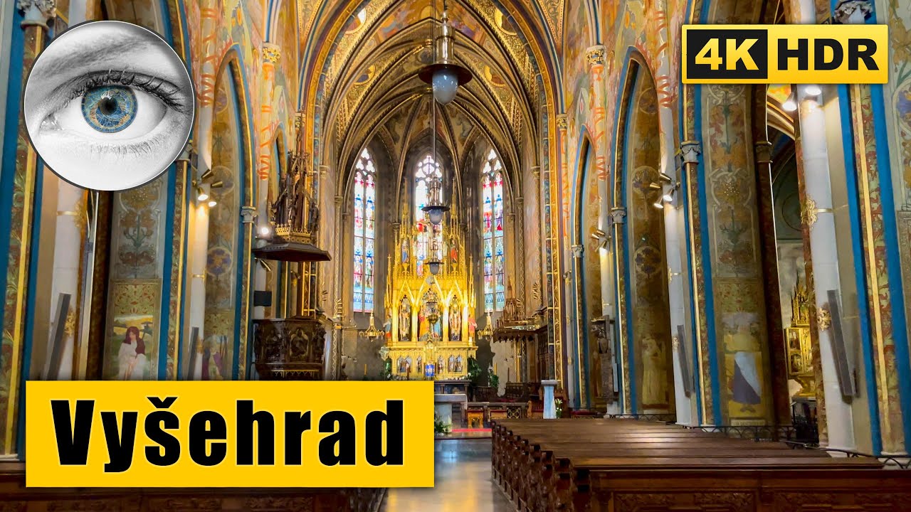 Prague Vyšehrad Walking tour inside the neo-Gothic church and old cemetery🇨🇿 Czech Republic 4k HDR