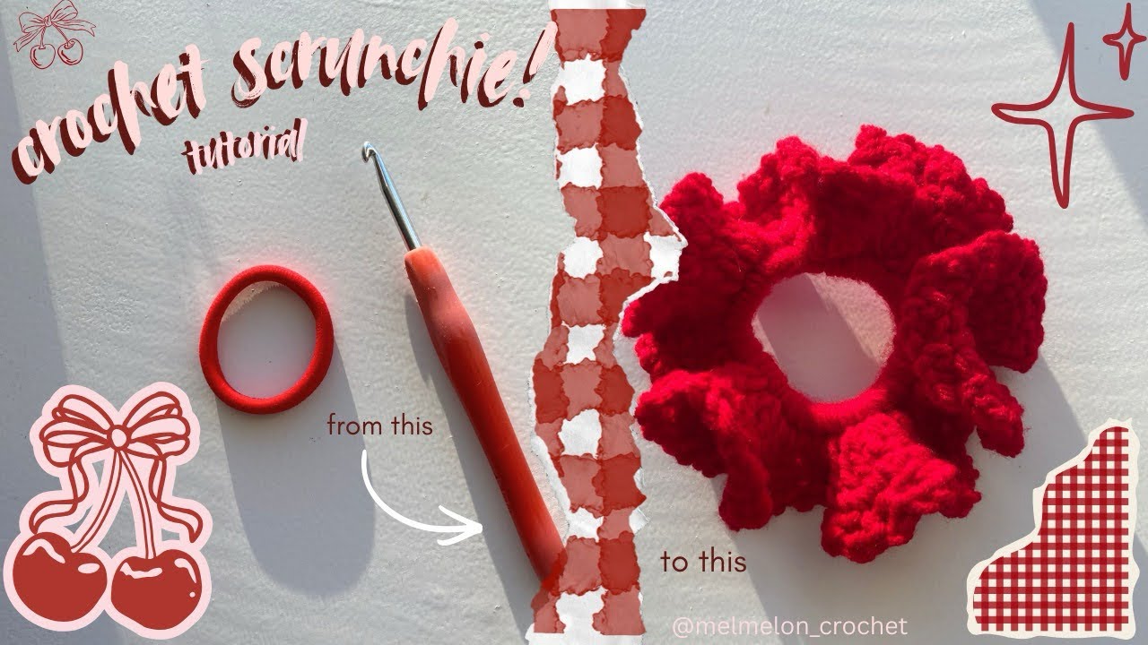 CUTEST crochet scrunchie tutorial 🍒 easy 15 min gift (**Beginner friendly!)