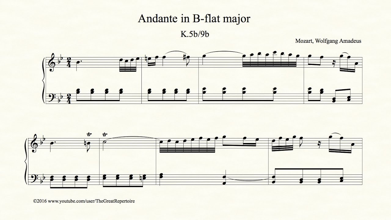 Mozart, Andante in B-flat major, K 5b, Harpsichord
