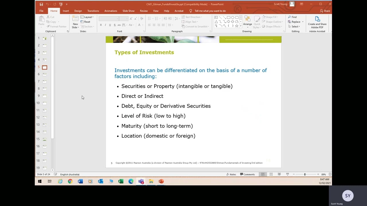 Pre recorded - Investment Planning - Week 1 - The Investment Environment