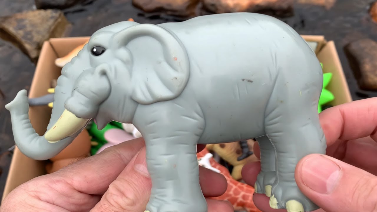 Zoo Animal Toys by the Stream | Nature Play for Kids