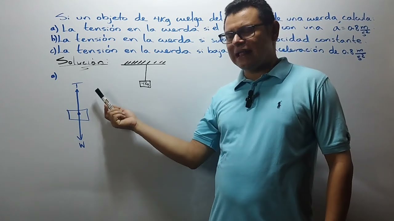 CALCULAR LA TENSIÓN DE UN OBJETO QUE CUELGA DEL EXTREMO DE UN ACUERDA DADO SU MASA Y LA ACELERACIÓN