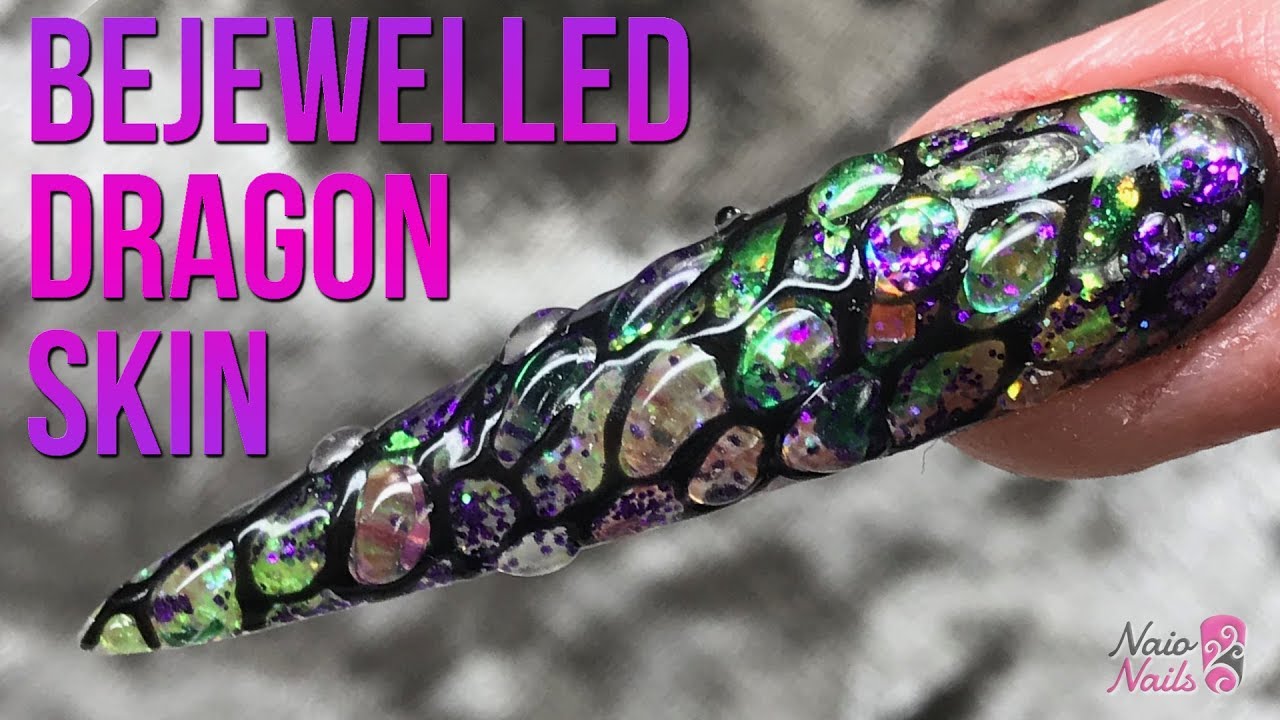 Bejewelled Dragon Skin Nail Tutorial - Glitter & Metallic Droplets