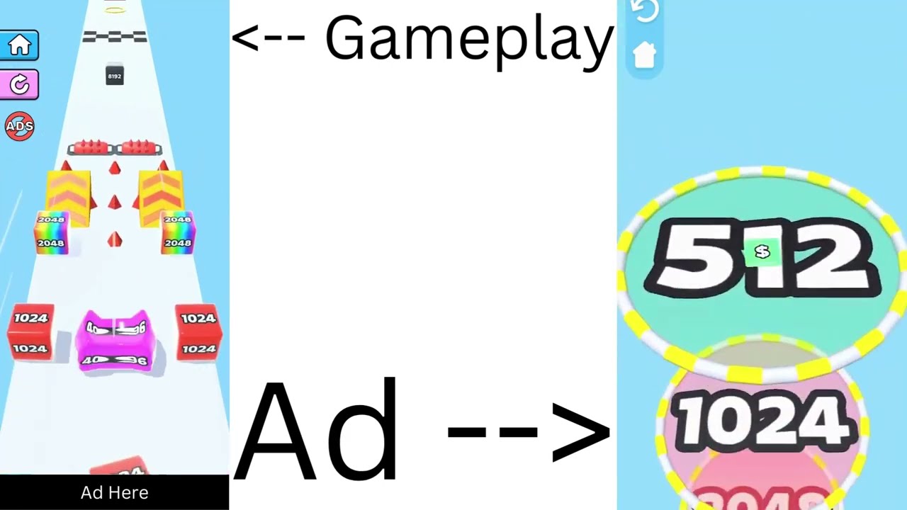 Jelly Run 2048  - Ads vs  Gameplay