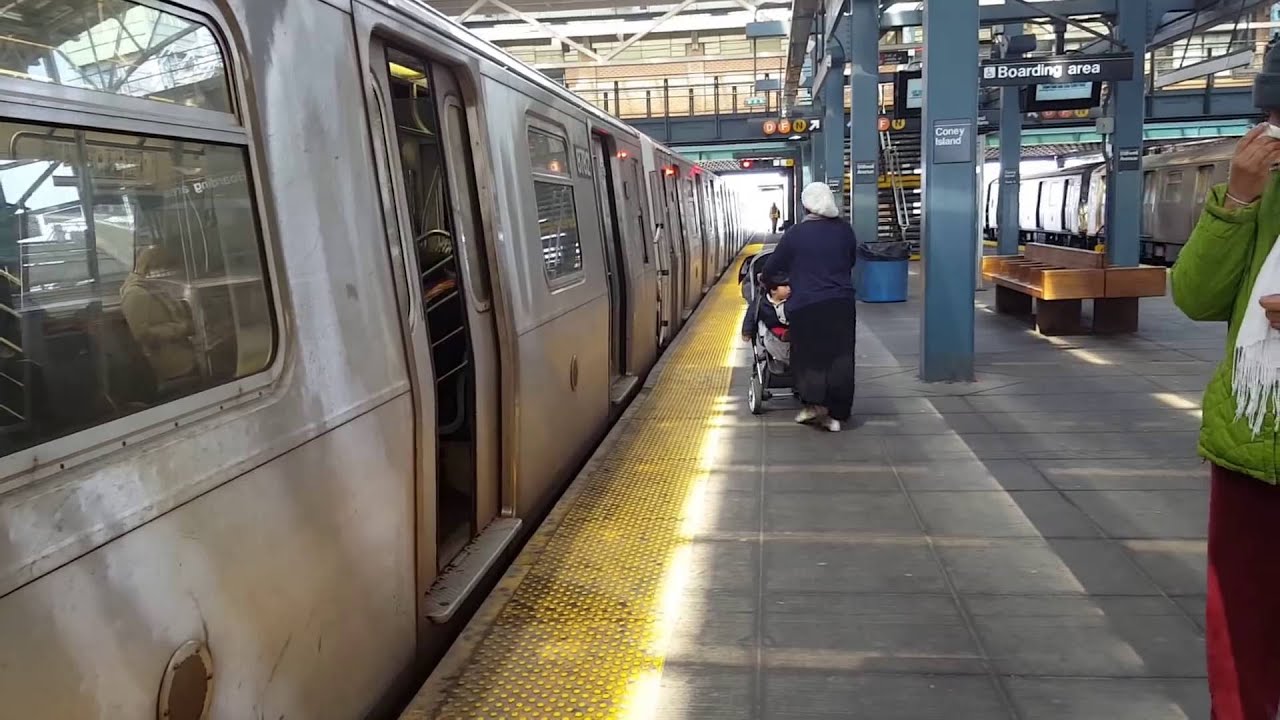 MTA NYC Subway: R68 (D), R160A (F) (Q) and R160B (N) (Q) trains at Coney Island - Stillwell Ave