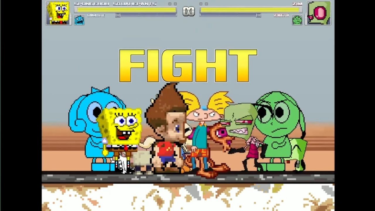 SpongeBob, Charlotte, Jimmy Neutron & Rocko vs. Zim, Vendetta, Arnold & Ren | M.U.G.E.N