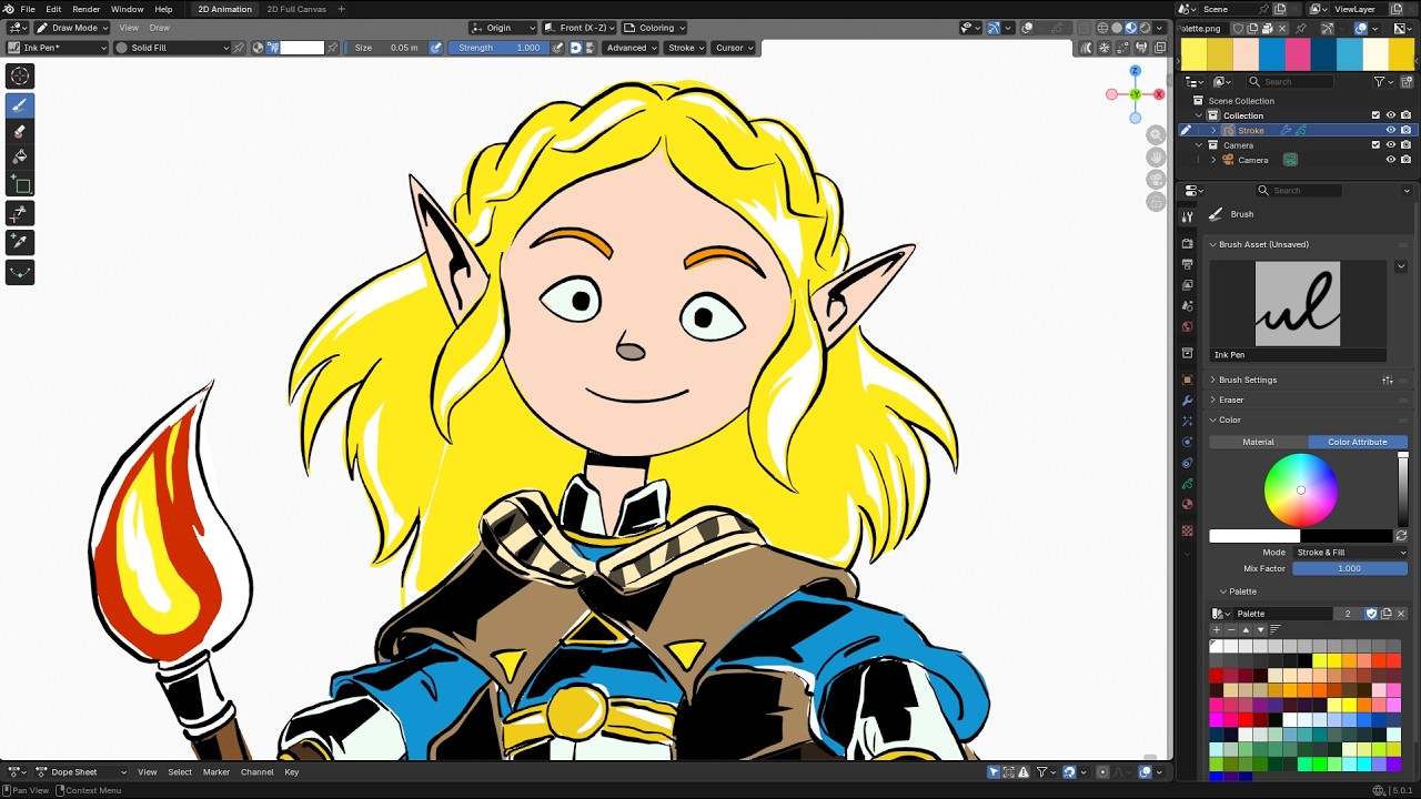 How to Draw Zelda from The Legend of Zelda in Blender 03 (2026-02-15) #drawing #live #art