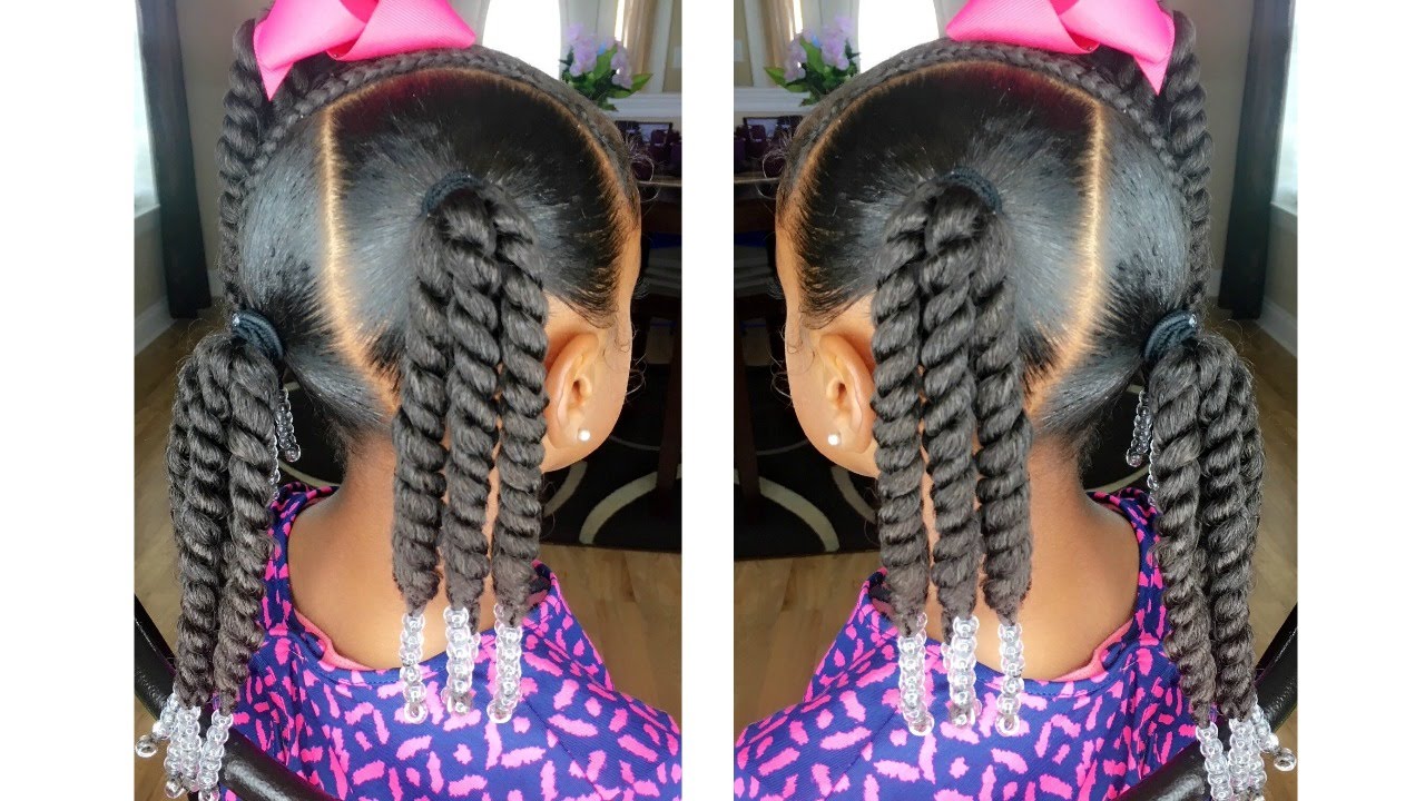 Rope Twist Ponytails w/Beads Tutorial  | Kids Natural Hairstyle | IAMAWOG
