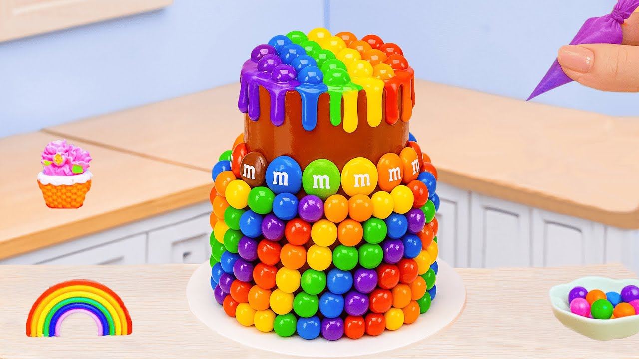 Mini Rainbow Cake Recipe With Chocolate 🌈Miniature Rainbow Melted Chocolate Cake💕Sweet Cakes