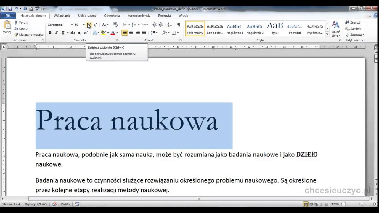 Kurs Microsoft Word 2010 Podstawowy - [lekcja #3.4] - Praca z czczionką