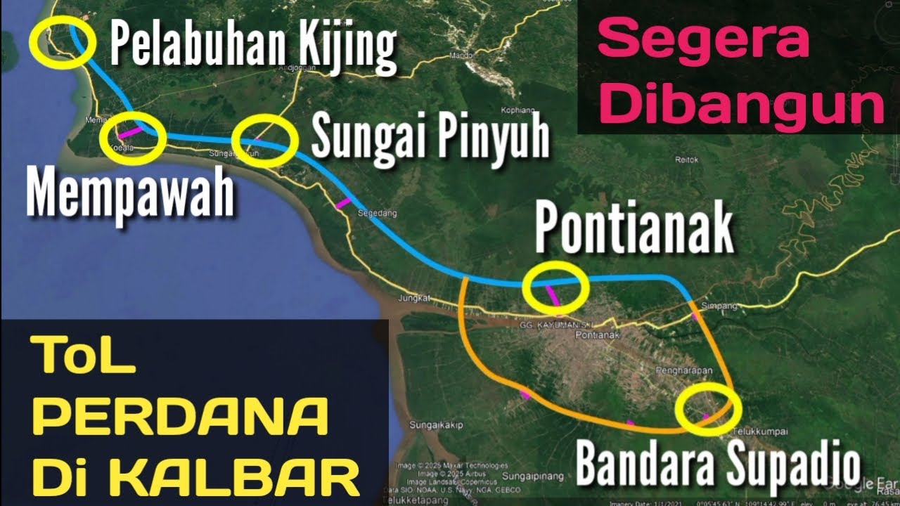Trase Jalan ToL Bandara Supadio - Pontianak - Pelabuhan Kijing