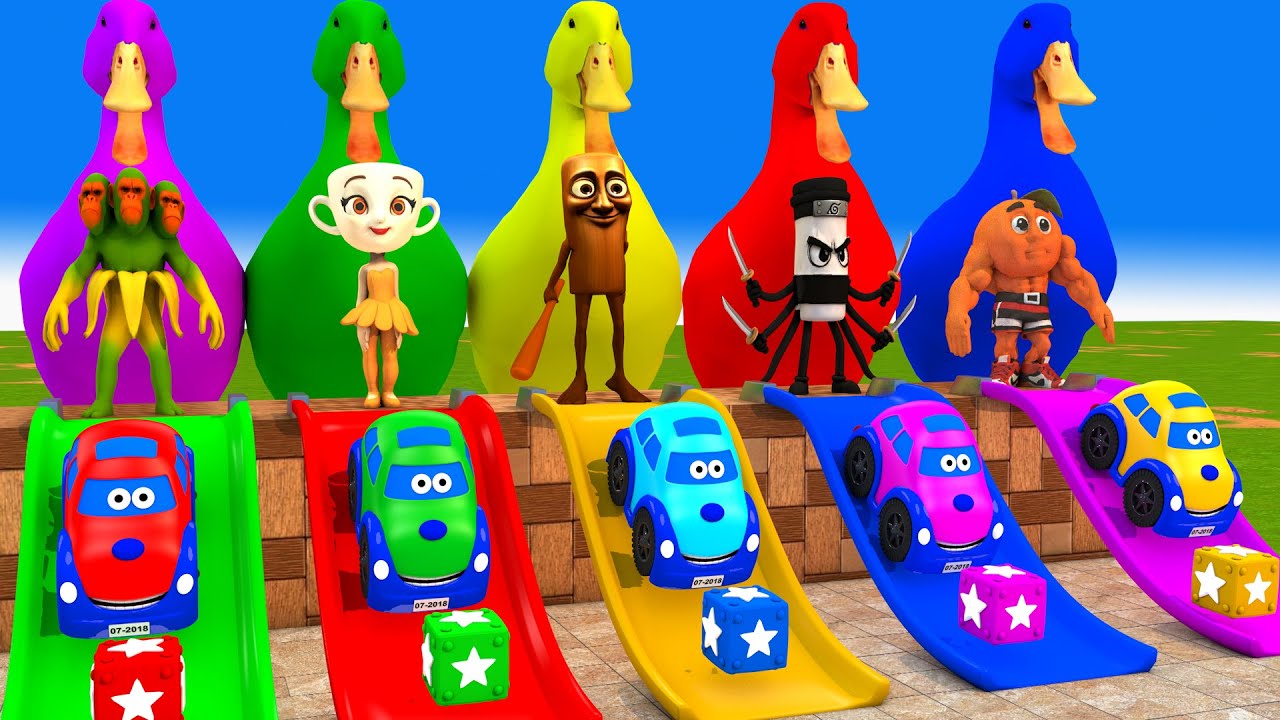 Long Slide Game With Cow Elephant Gorilla Hippopotamus Tiger - 3d Animal Game - Funny 3d Animals