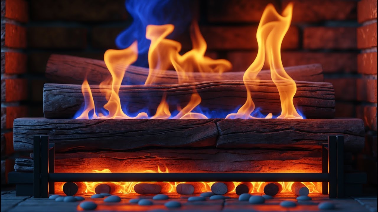 Cozy Fireplace for Sleep – Blue & Orange Flames with Gentle Crackling Wood Sounds
