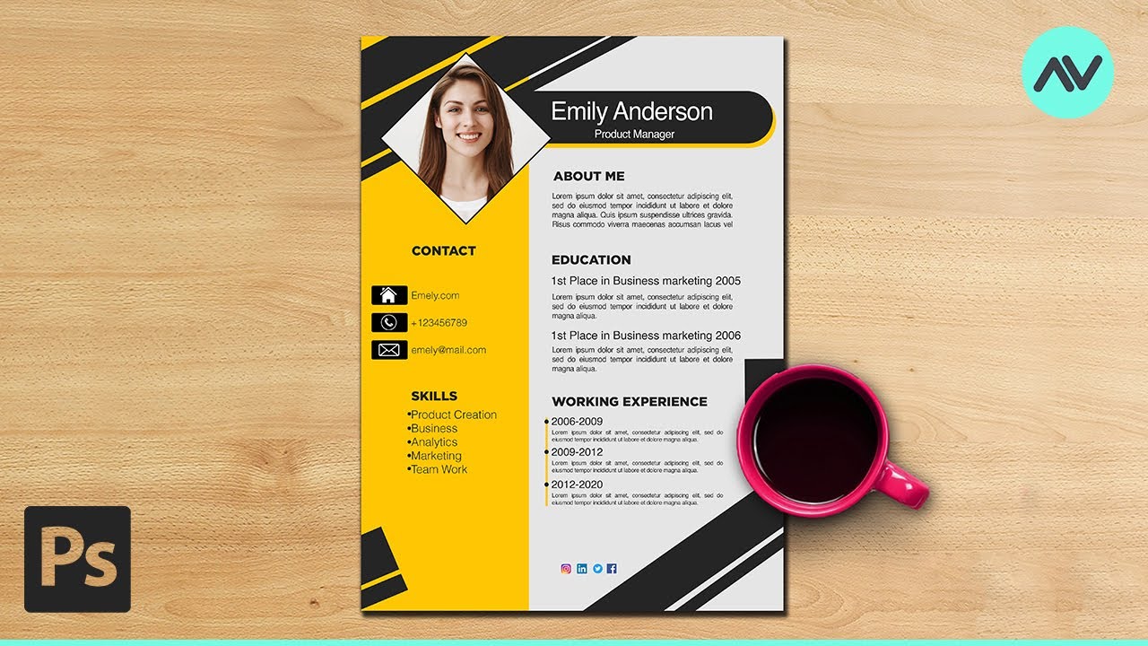 Elegant Resume, CV Design in Photoshop 2024 [Step-by-Step] Photoshop CV design.