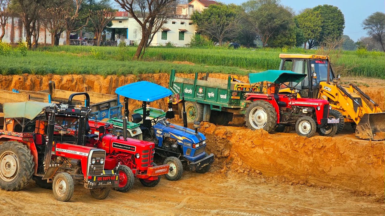 JCB 3dx Loading Mud | Kubota Trolley Accident | Mahindra 575 Accident Fired while Working | Eicher