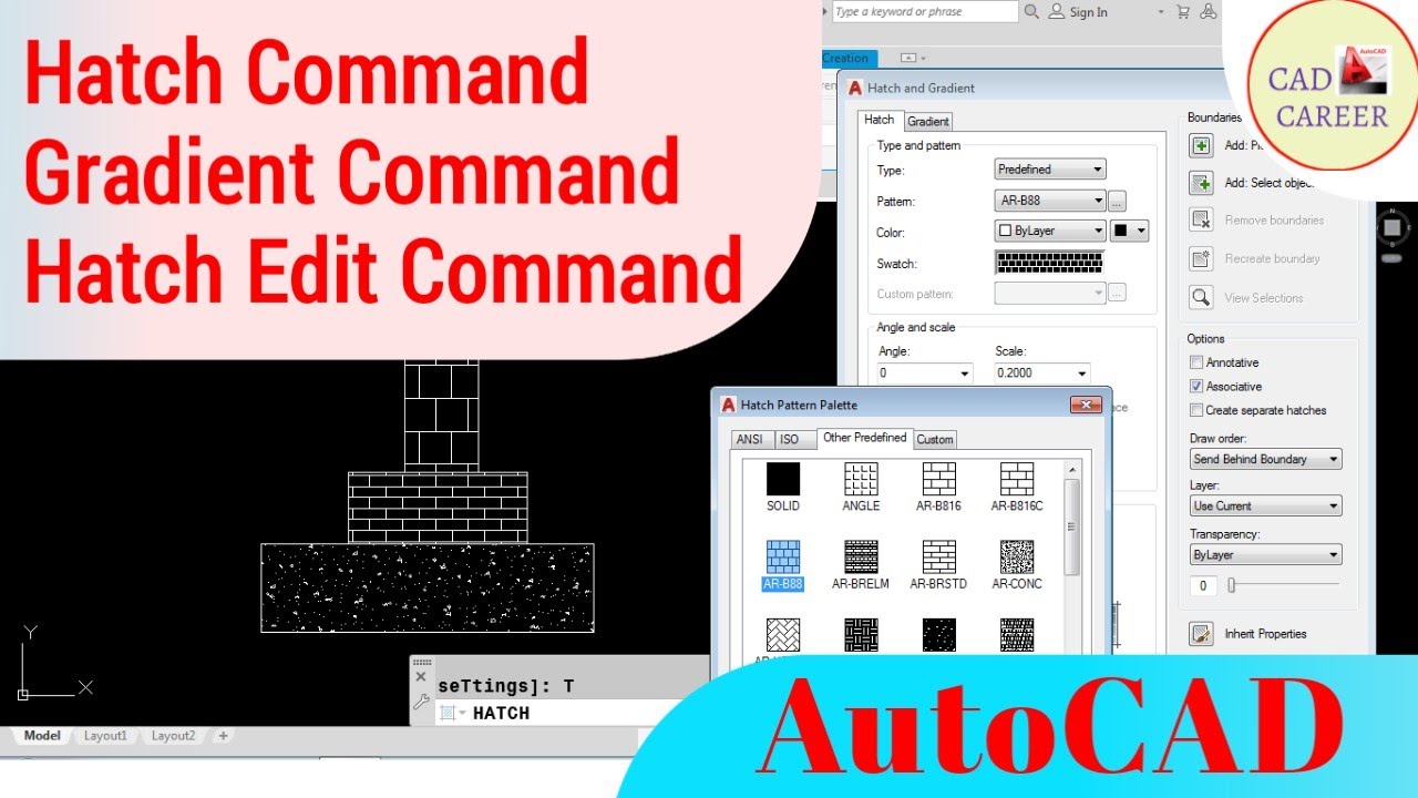 3 COMMAND IN ONE VIDEO | AutoCAD | Hatch Command | Gradient Command | Hatch Edit | CAD CAREER