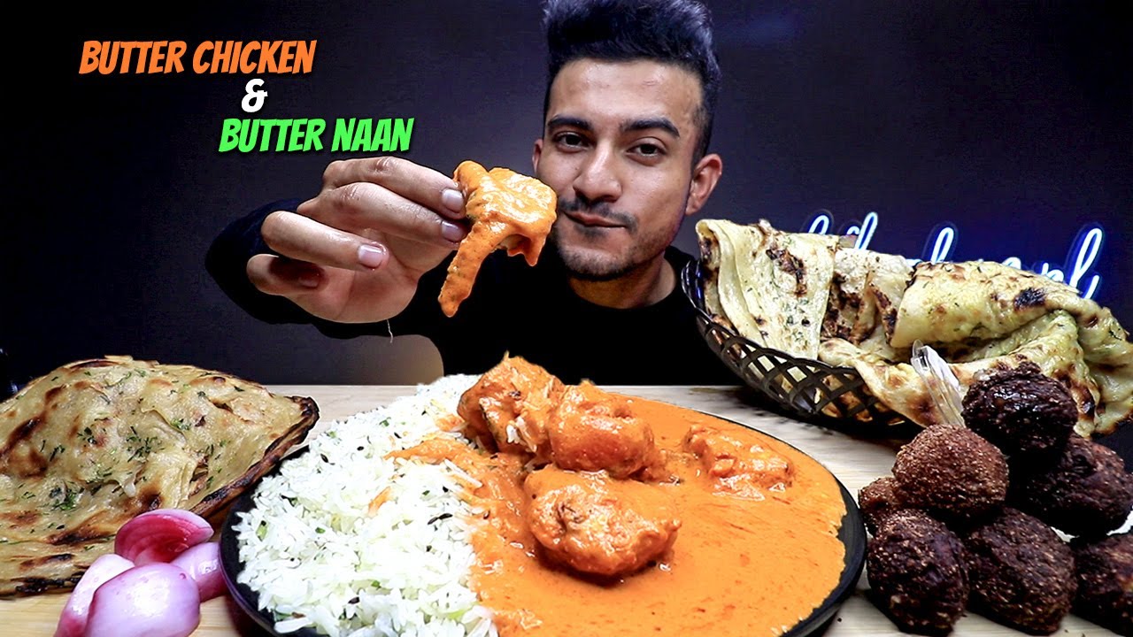 INDIAN Butter Chicken & Butter Naan With Jeera Rice and Chocolate Momo  MUKBANG