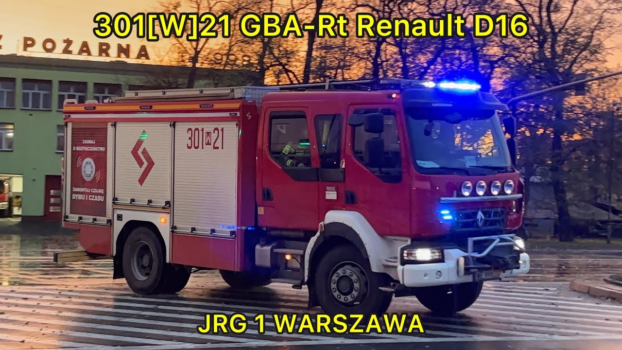 [TRĄBY] Alarmowy wyjazd 301[W]21 GBA-Rt Renault z JRG 1 Warszawa do zdarzenia