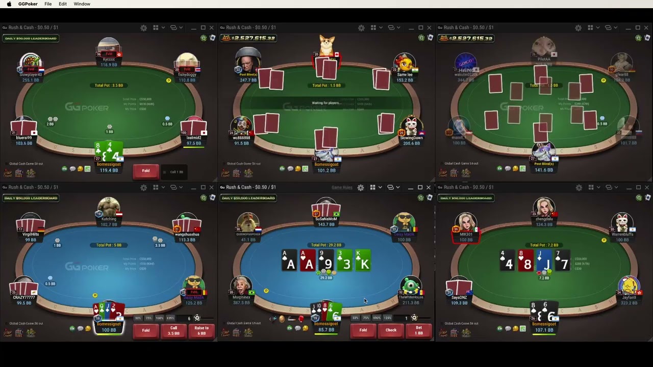 🔥 Rush & Cash NL100 – 1 Hora a 6 Mesas (4 Hold’em + 2 PLO) | Poker Cash Game