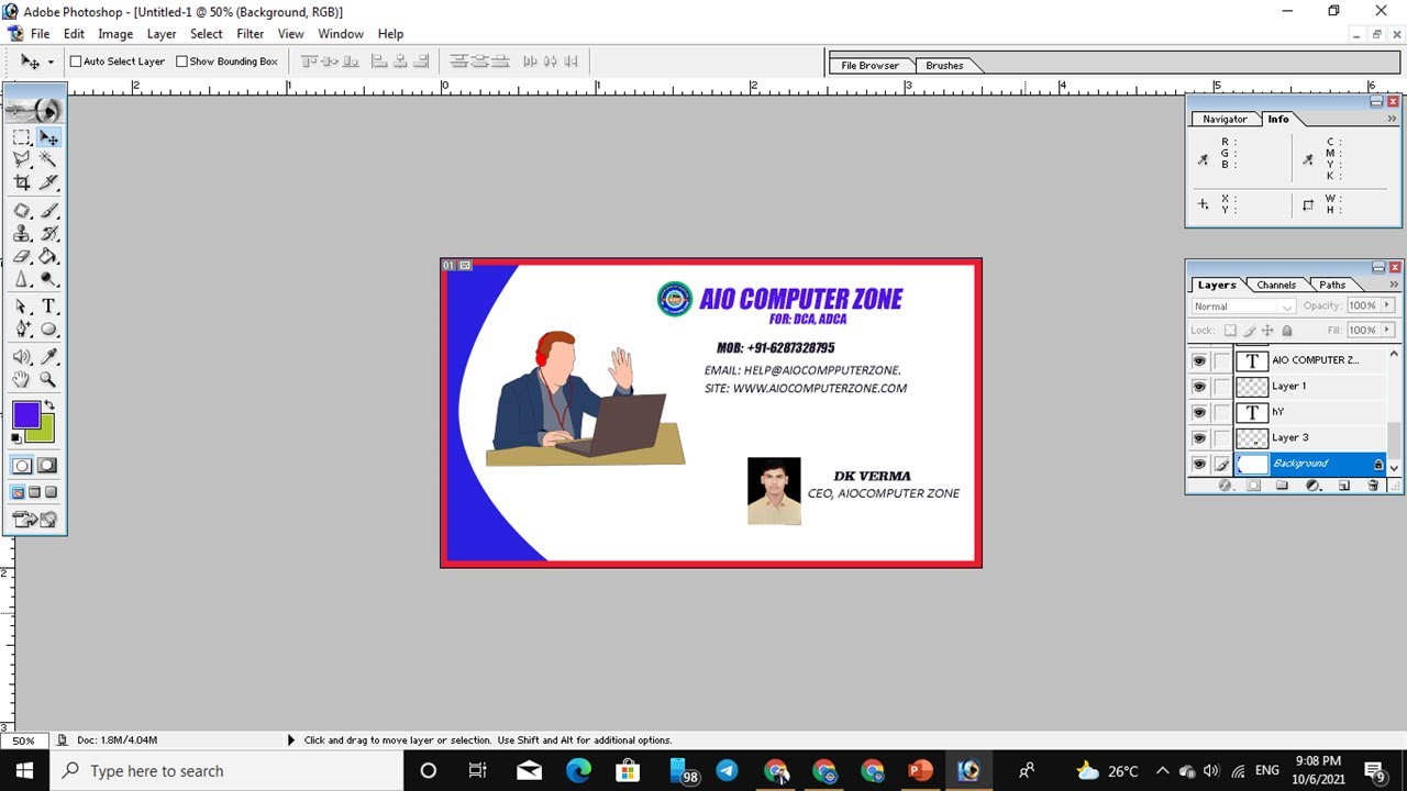 First Time Visiting Card Design In Adobe Photoshop 7.0