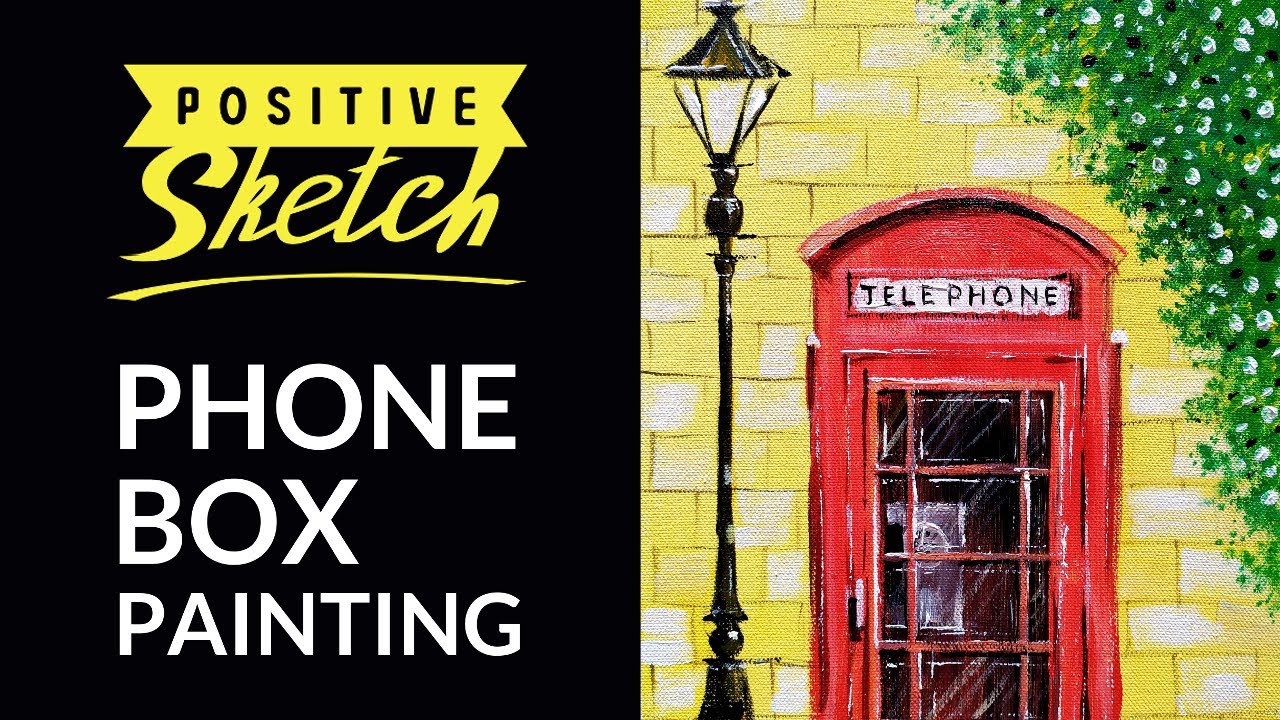 Acrylic painting tutorial, Red phone box, Easy painting for beginners