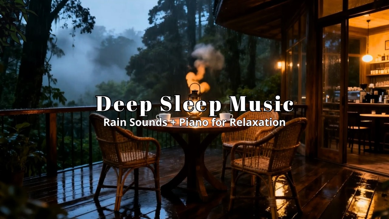 Relaxing Music with Rain Sounds & Piano in Hidden Jungle Coffeehouse for Deep Rest | Storm Night