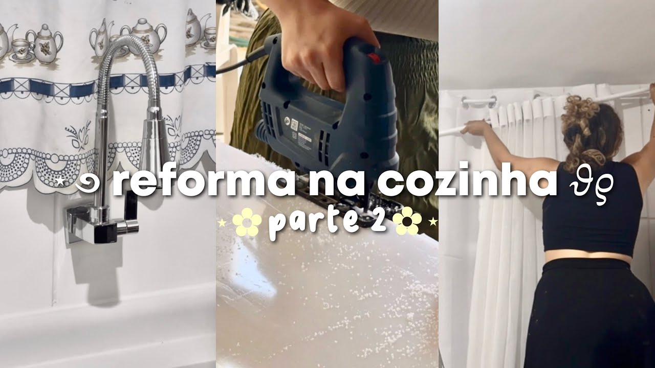 reforma na cozinha - parte 2 🌷͙֒✧˚⋆ Bancada, cortina, led, armários*