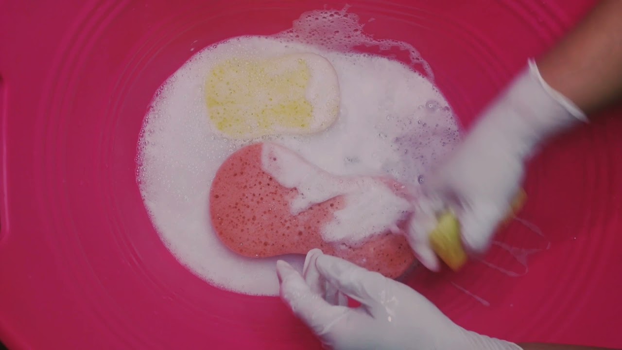 asmr fake rinse mix with fizzy suds sponge squeeze
