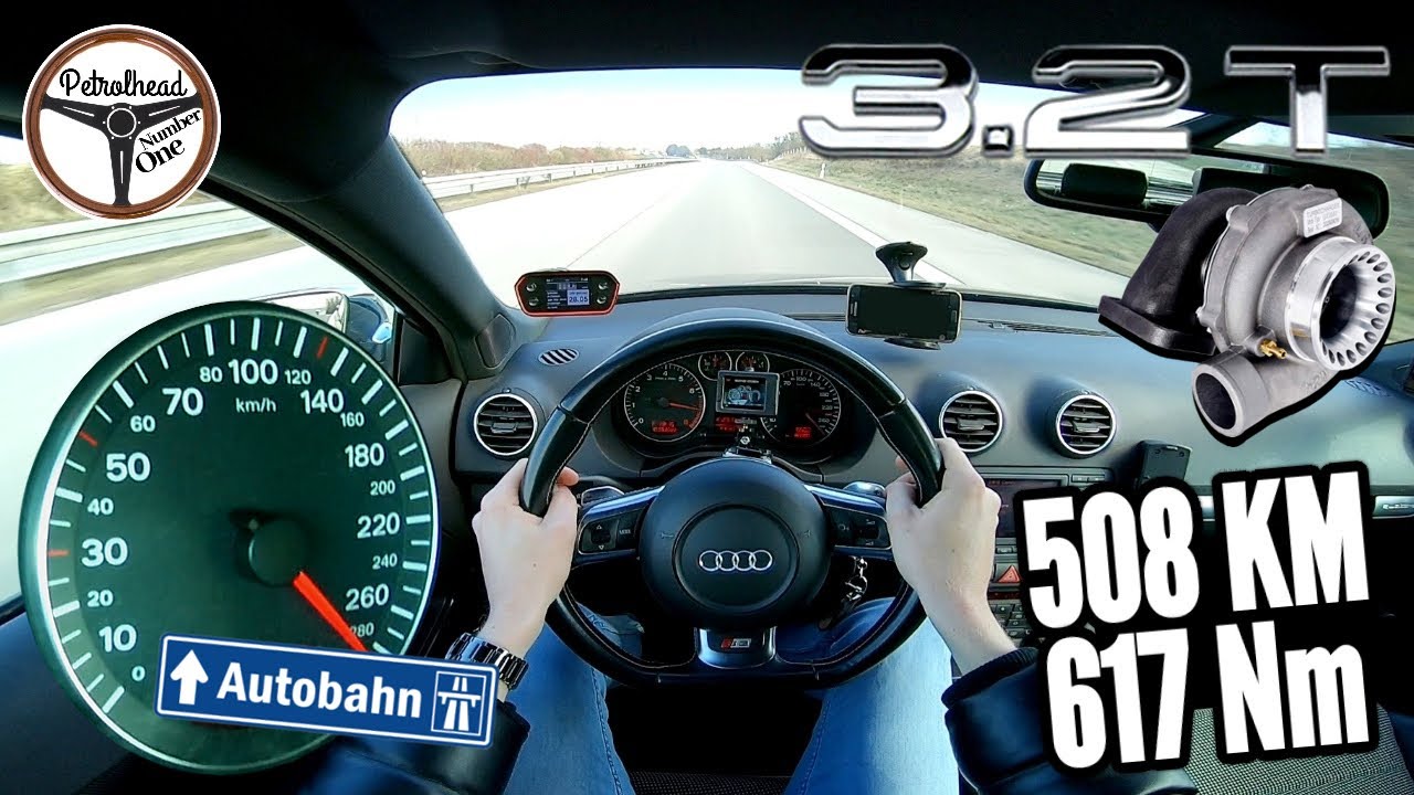 508 KM Audi A3 3.2 TURBO | V-MAX. Pr&oacute;ba autostradowa. RACEBOX 0-100, 100-200 km/h, 1/4 mili.