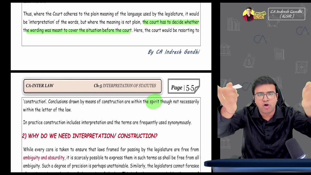 CA Inter Law | Interpretation of statues | Regular Lecture | Indresh Gandhi | ICAI CA | #cainterlaw