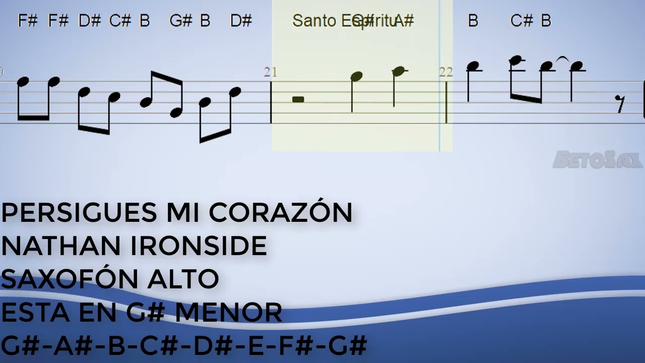 Persigues Mi Corazón, Nathan Ironside, Saxofón Alto, Partitura, Cifrado, Notas, Tutorial