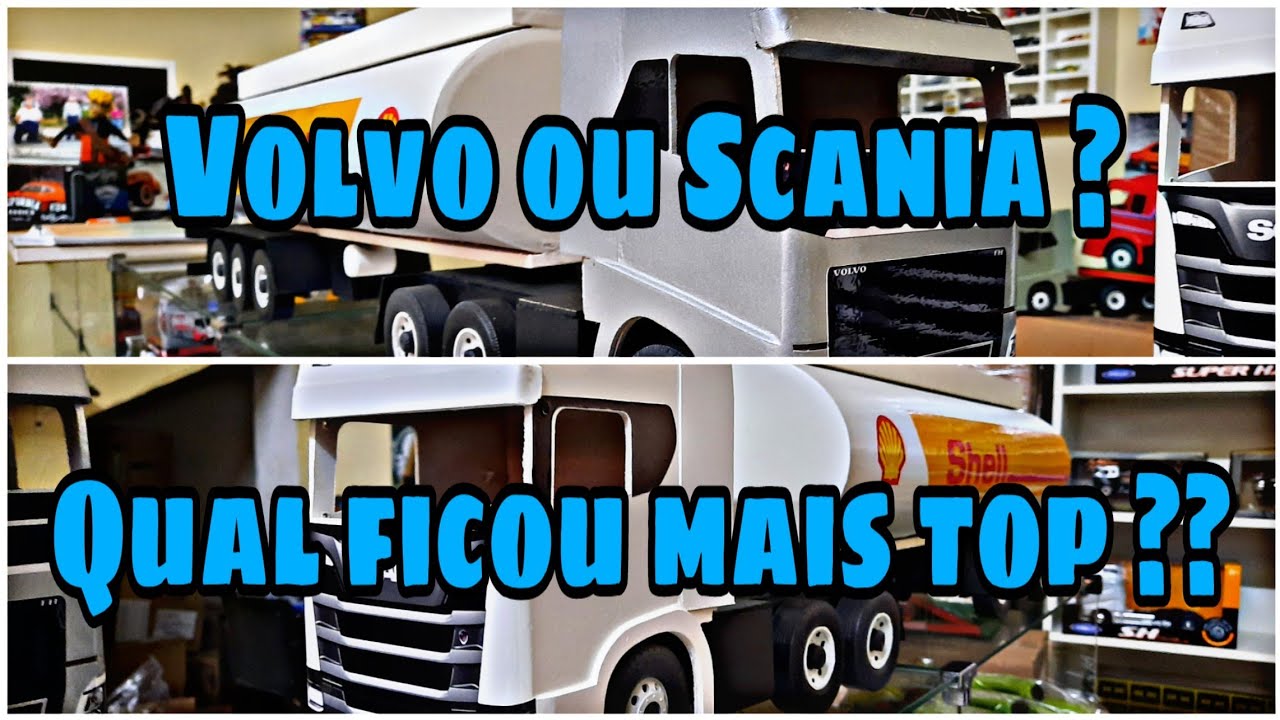 Miniaturas Gigante de Madeira SCANIA VS VOLVO na carreta Tanque, Qual o mais Bonito ???