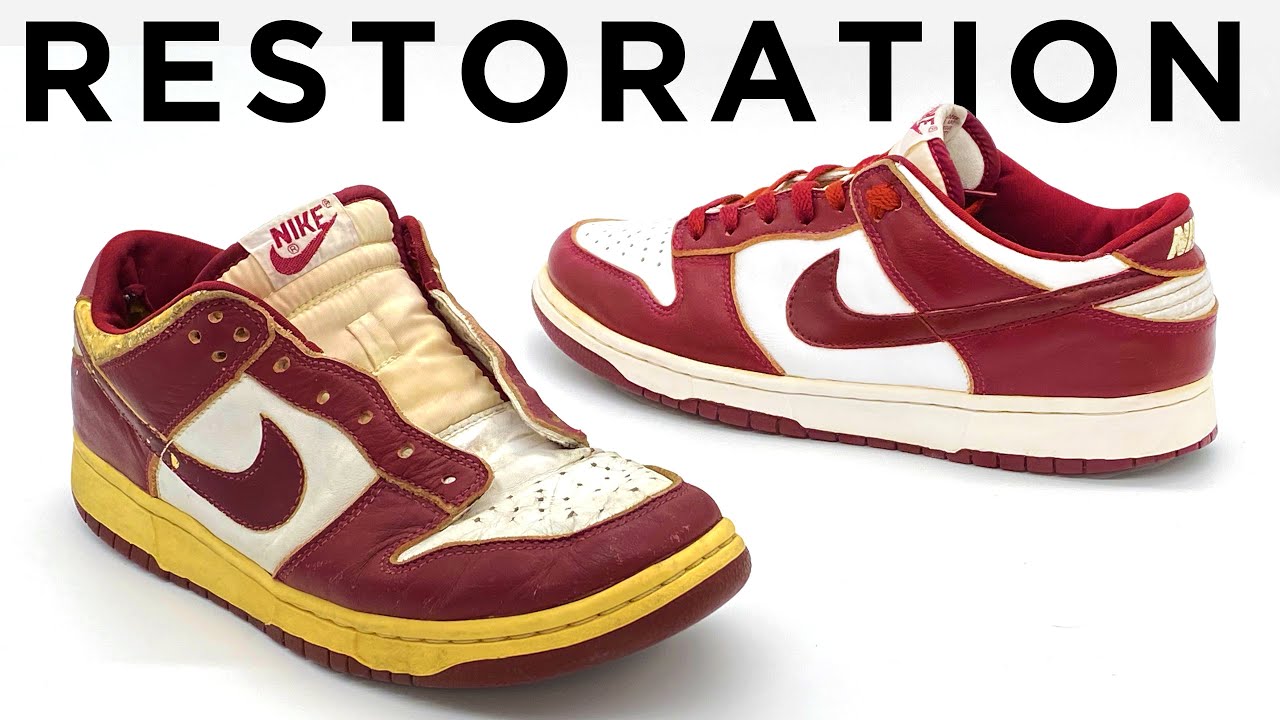 Восстановление кроссовок Nike Dunk 1999 года выпуска, которым 21 год. Стоимость 85 долларов.