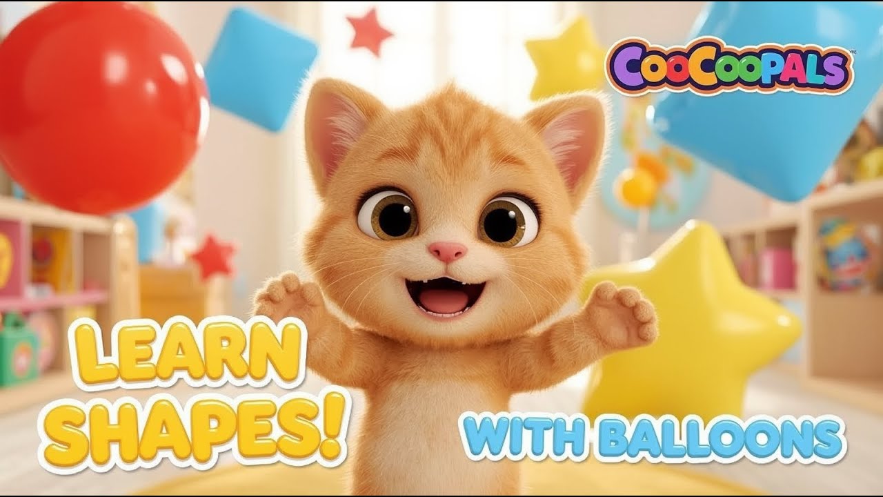 Cat Learns Shapes with Balloons 🎈 | Fun Shapes Song for Kids | CooCoopals