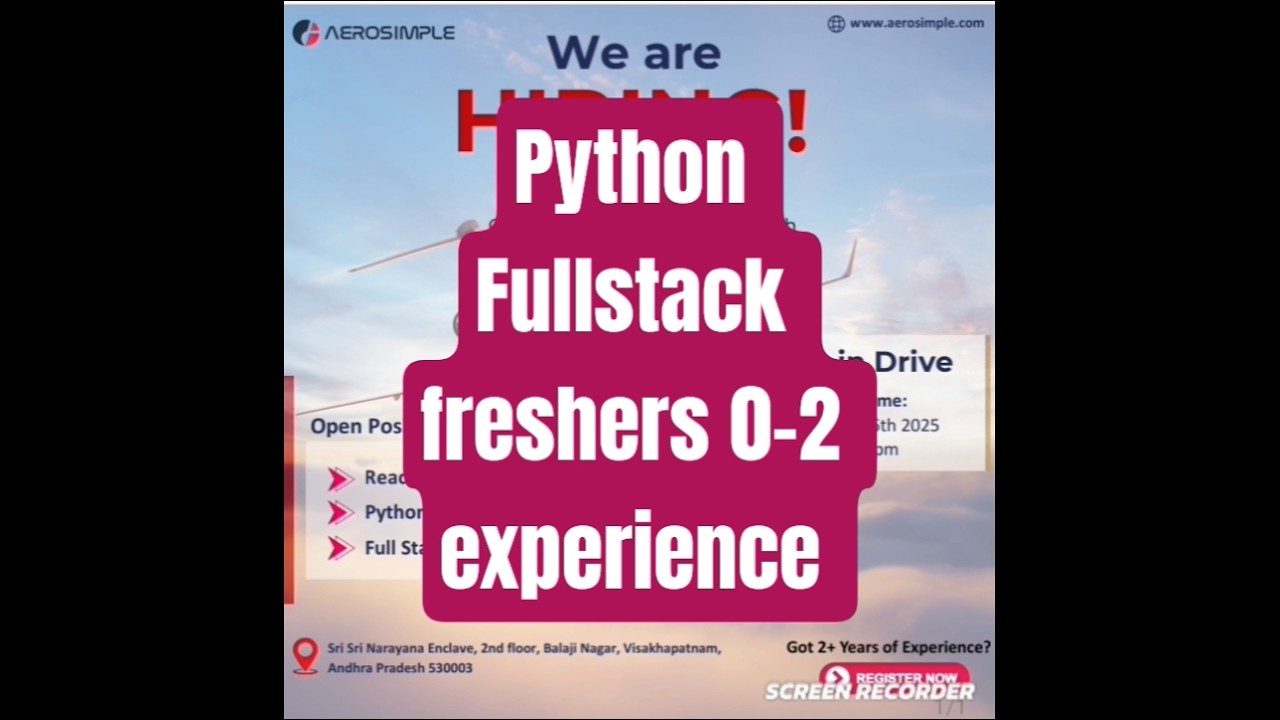 🔥 Walk-in Drive Vizag | Python Freshers | ReactJS | Full Stack Jobs