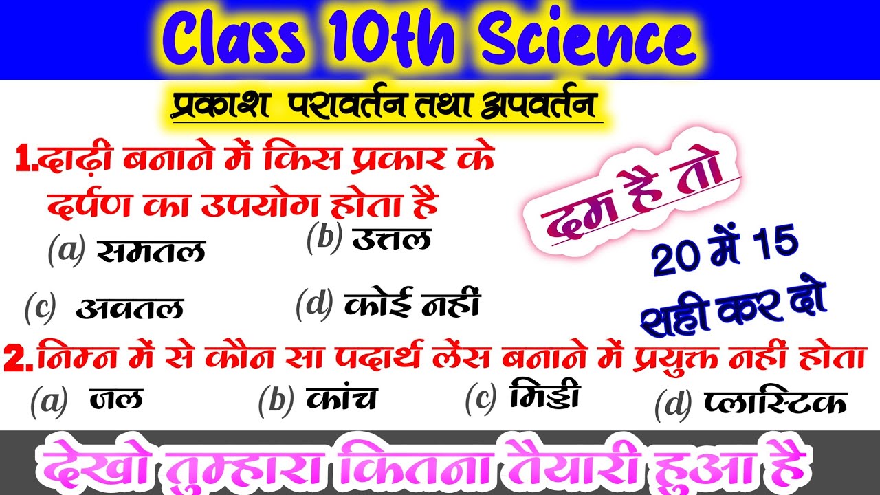 Class 10th Science || Reflection and Refraction of Light | Objective Questions