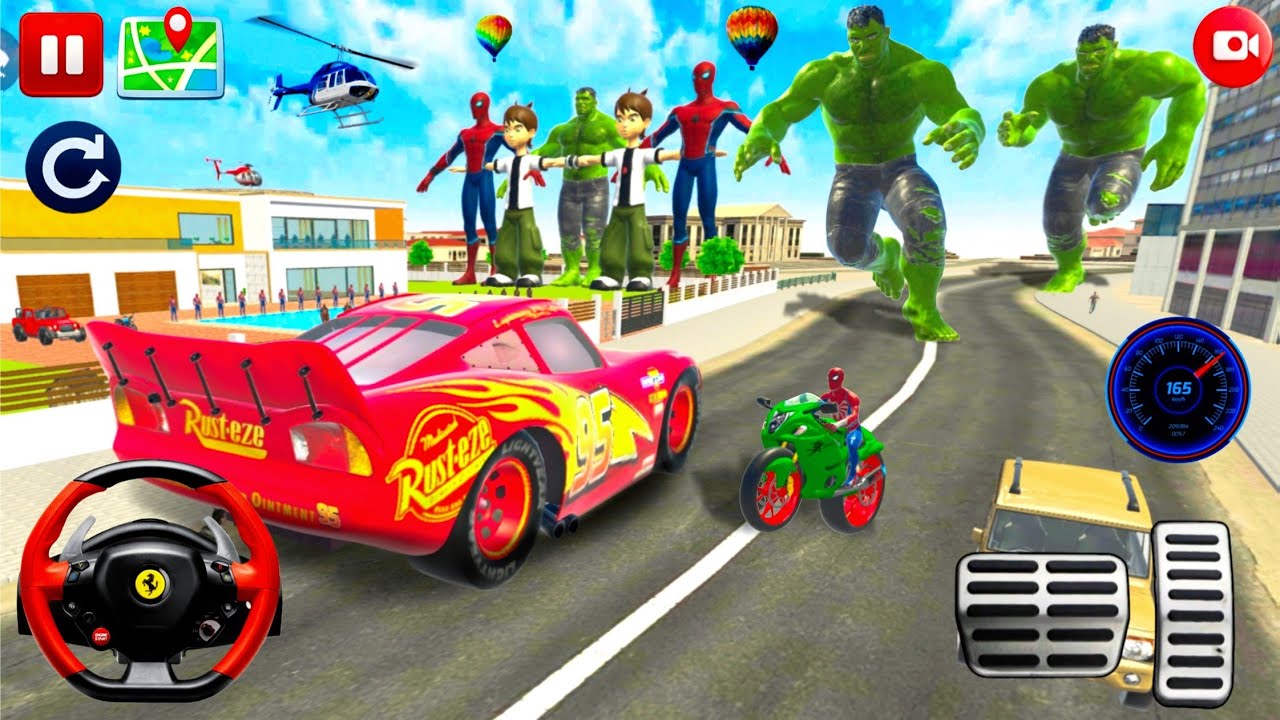 🎉 Playing As Spiderman & Hulk Vs🦚Mc Queen Car Modify🥰 Lot's of Police Car 🚓 Indian Auto Android Game