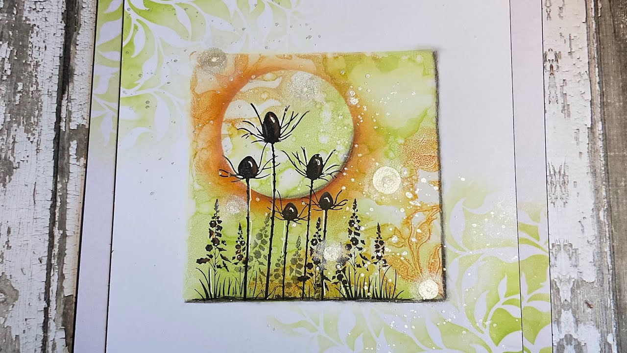 Silhouette Thistle on a Gel Press and Stencil background by Jo Rice #laviniastamps #cardmaking