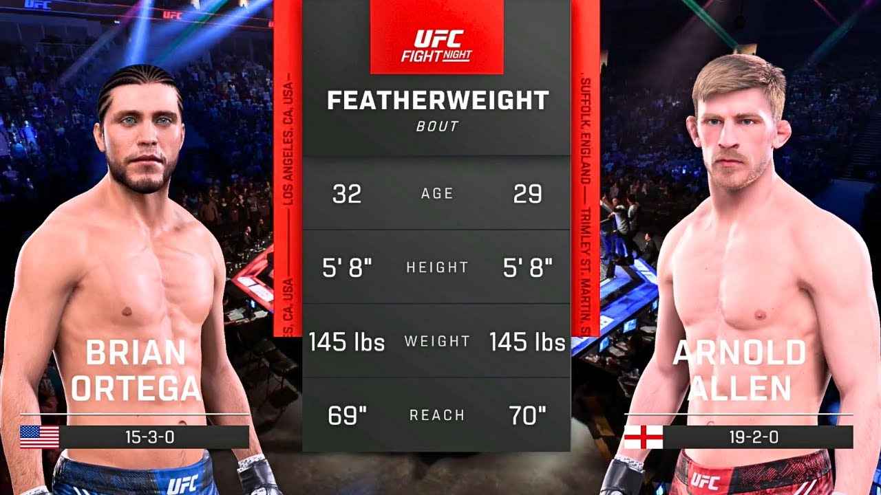 Brian Ortega vs Arnold Allen FULL FIGHT | UFC 5 AI Simulation Gameplay (CPU vs CPU)