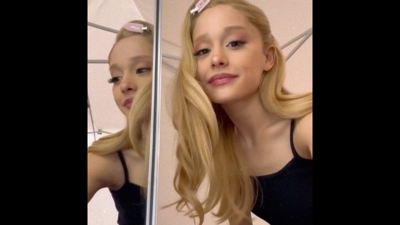 Ariana Grande taking a covid test on the set of Wicked