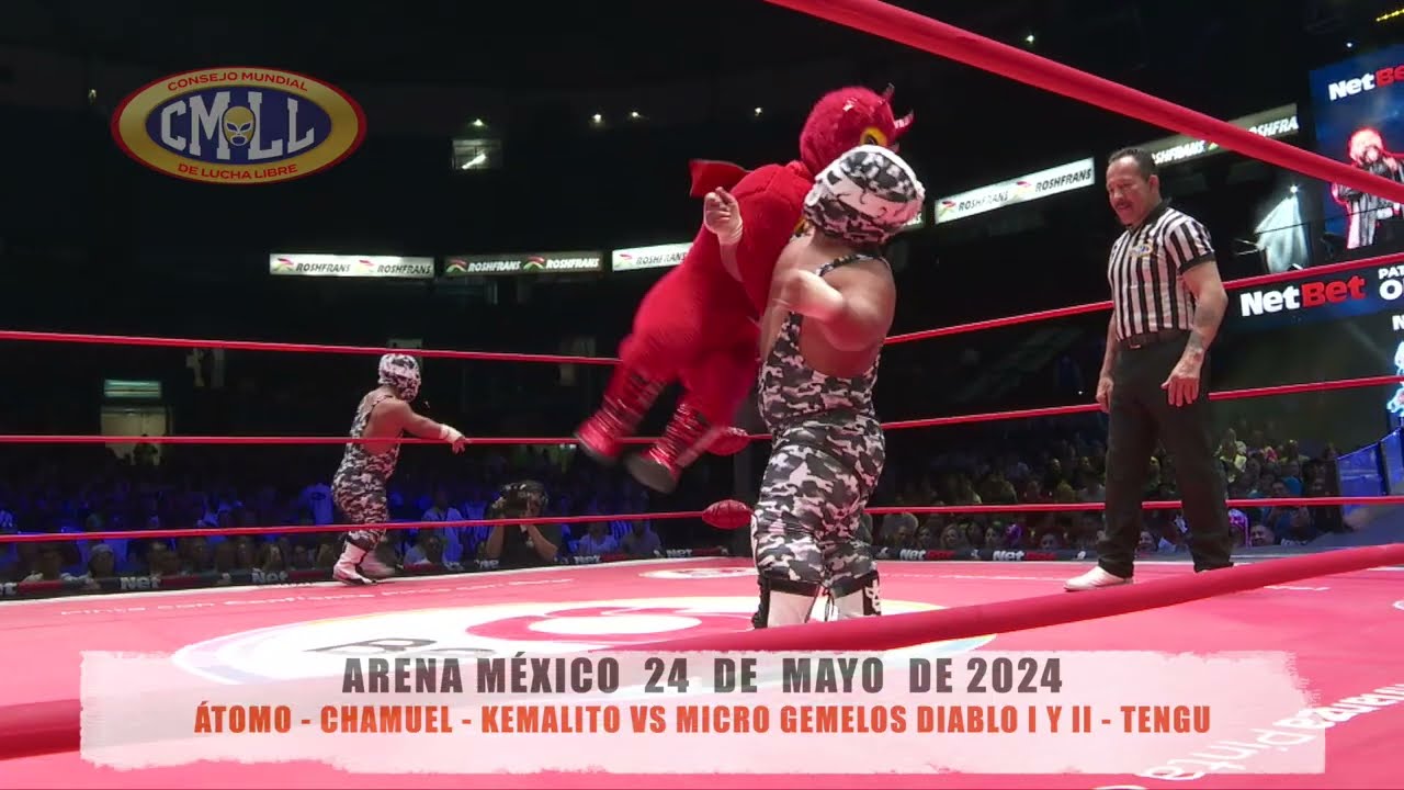 CMLL- &Aacute;TOMO - CHAMUEL - KEMALITO VS MICRO GEMELOS DIABLO I Y II - TENGU/ARENA M&Eacute;XICO/24-05-24