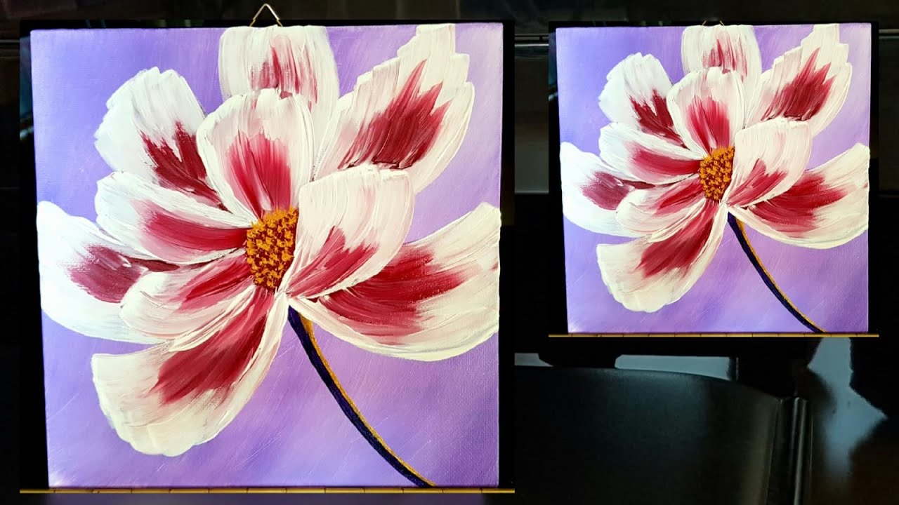 Blumen Malen Acryl Rot Weiß Lila für Anfänger - Flowers Acrylic Painting Red White Purple Beginners