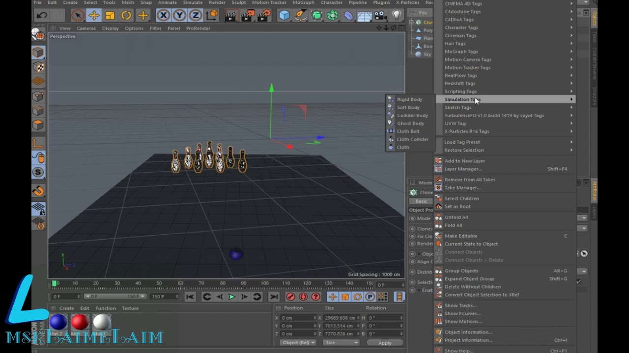 Tutorial by animating bowling pins cinema 4D