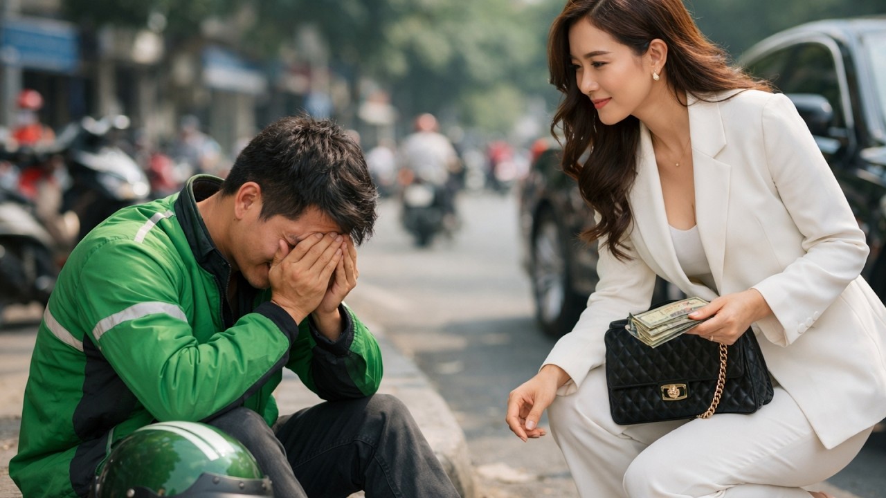 Anh Xe &Ocirc;m Ngh&egrave;o Bật Kh&oacute;c Giữa Đường V&igrave; Bị Trộm Mất Xe, 10 Ph&uacute;t Sau Nữ Tỷ Ph&uacute; Xuất Hiện V&agrave; H&agrave;nh Động