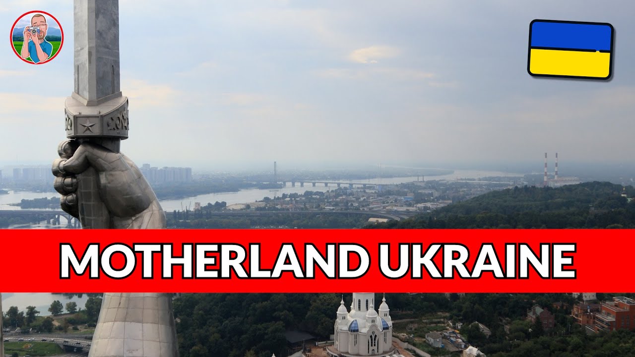 From behind the shield of the Ukrainian Motherland statue