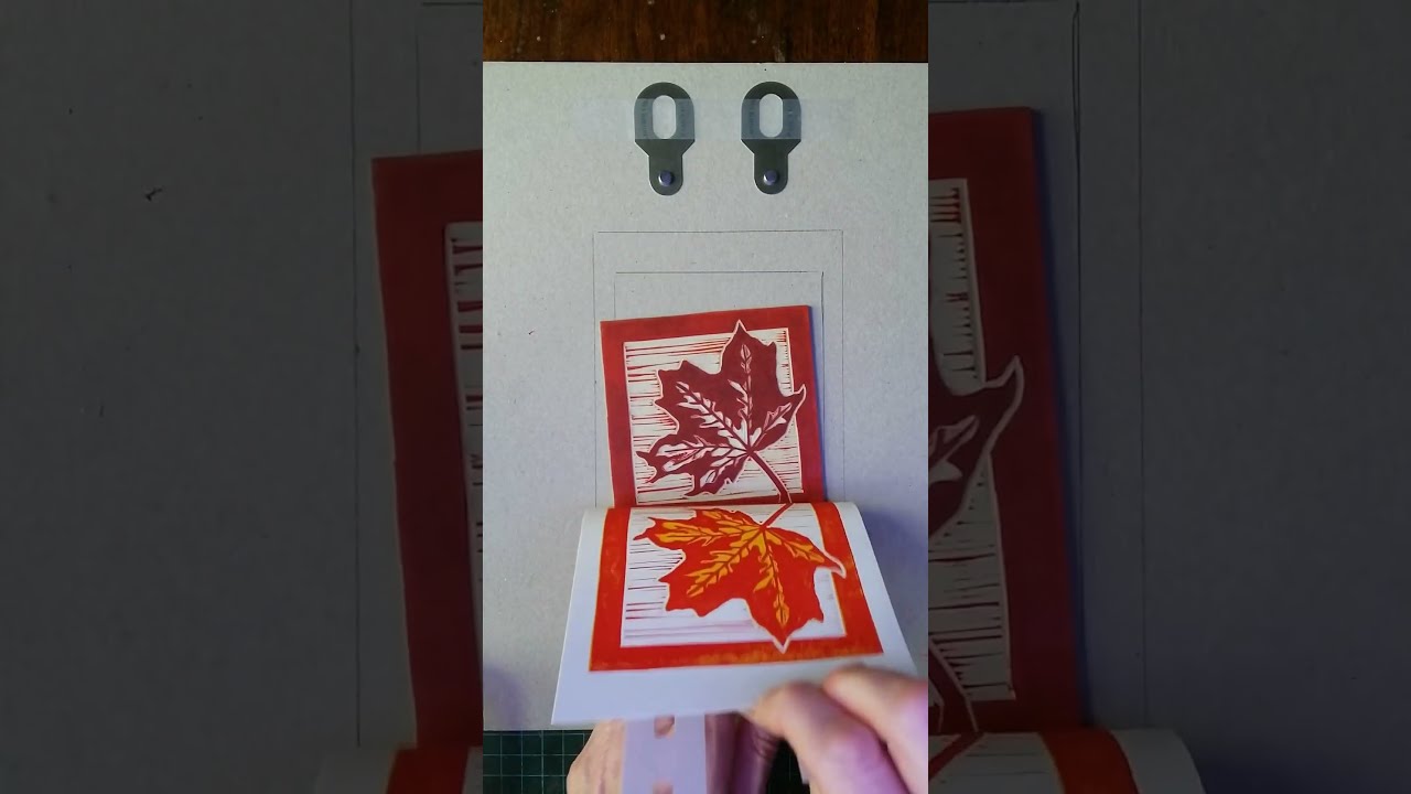 Printing up a three colour sycamore leaf reduction lino print  #linoprinting #art #printmaking