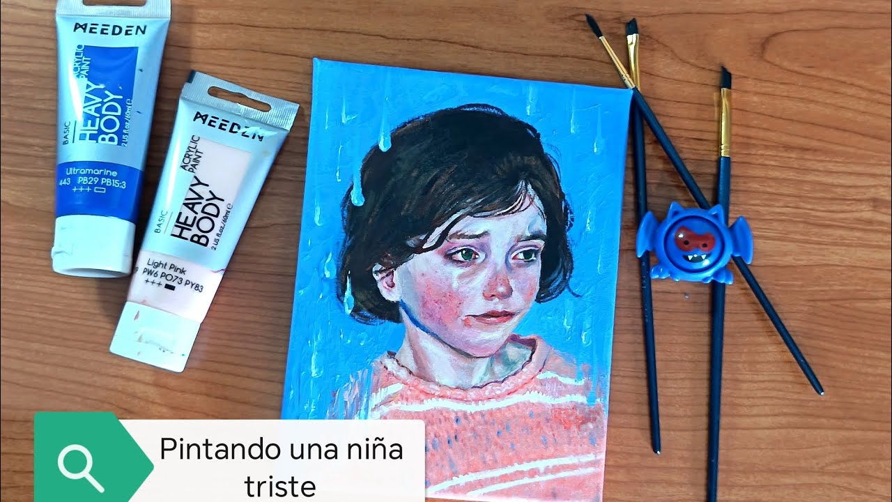 Pintura acrílica en lienzo | Niña en pena  Heavy Body Acrylic paint Meeden 